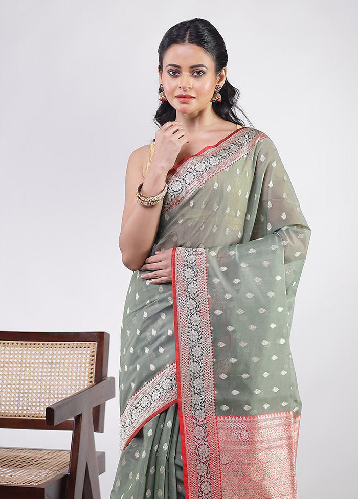 Green Kora Silk Saree With Blouse Piece