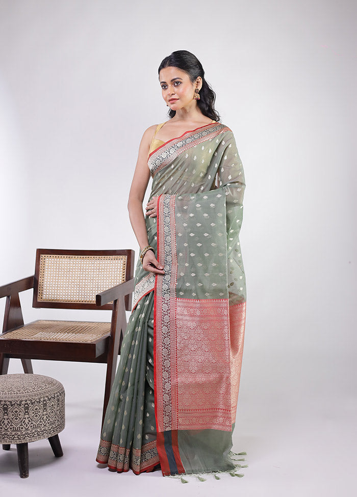Green Kora Silk Saree With Blouse Piece