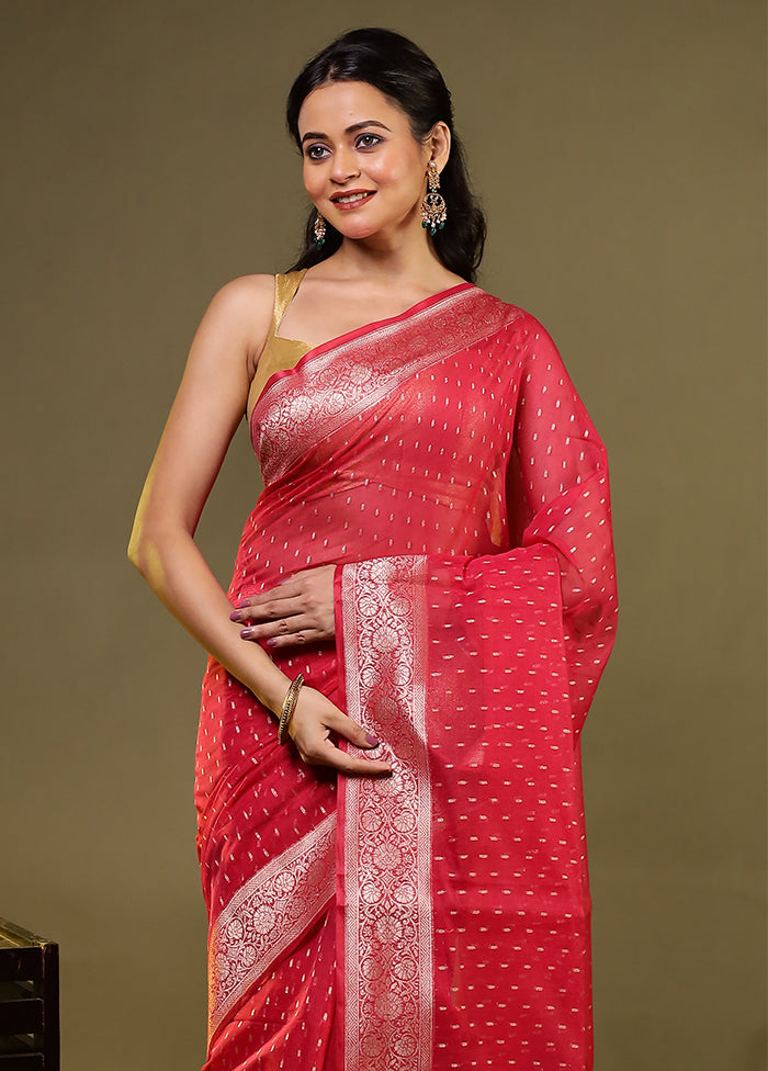 Pink Kora Silk Saree With Blouse Piece