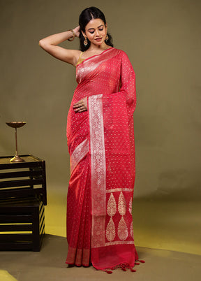 Pink Kora Silk Saree With Blouse Piece