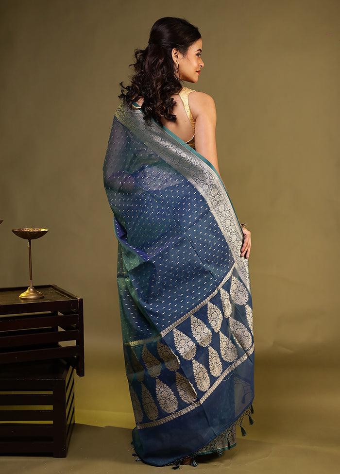 Blue Kora Silk Saree With Blouse Piece