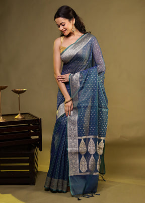 Blue Kora Silk Saree With Blouse Piece