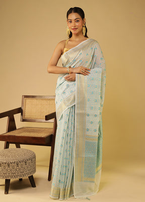 White Kora Silk Saree With Blouse Piece