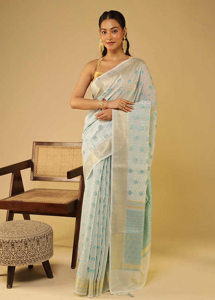 White Kora Silk Saree With Blouse Piece