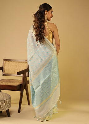 White Kora Silk Saree With Blouse Piece