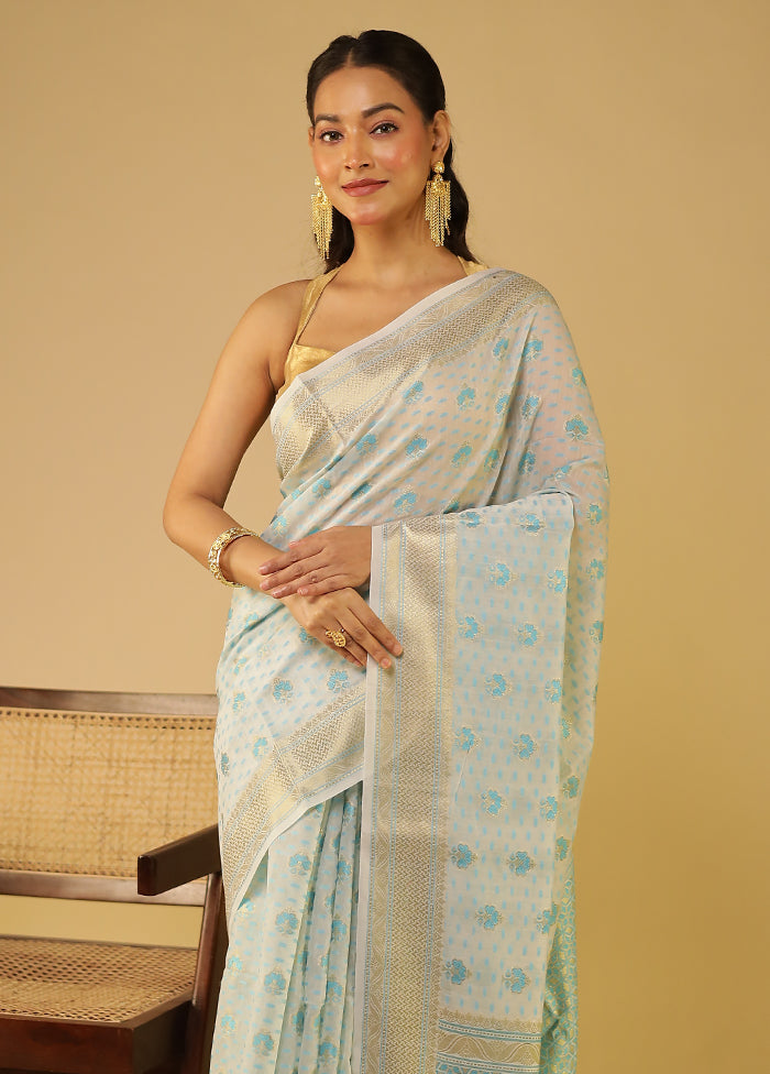 White Kora Silk Saree With Blouse Piece