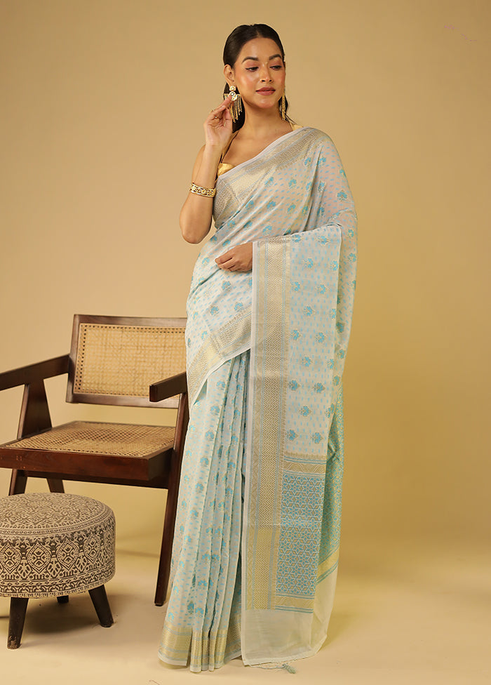 White Kora Silk Saree With Blouse Piece