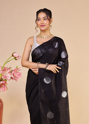 Black Handloom Matka Pure Silk Saree With Blouse Piece