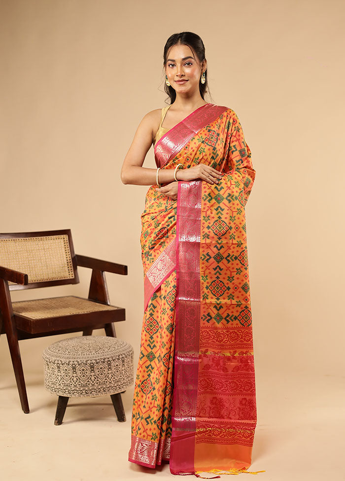 Yellow Dupion Silk Saree With Blouse Piece