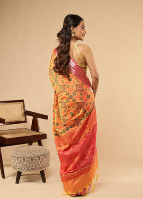 Yellow Dupion Silk Saree With Blouse Piece