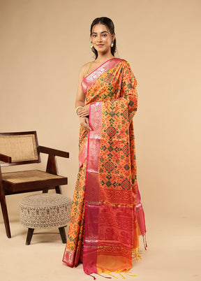 Yellow Dupion Silk Saree With Blouse Piece