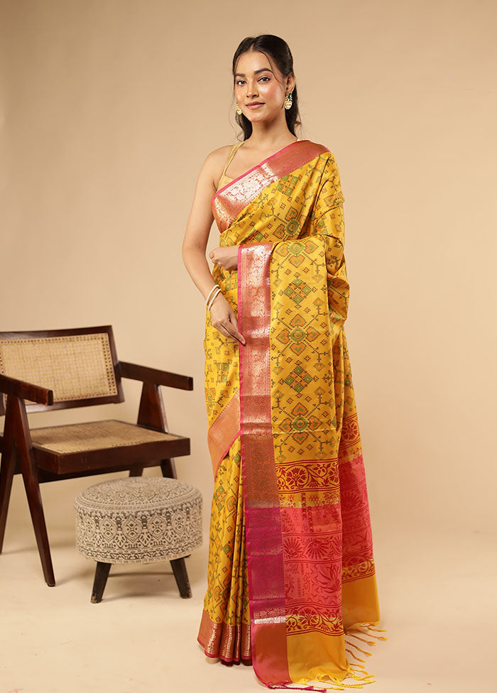 Yellow Dupion Silk Saree With Blouse Piece