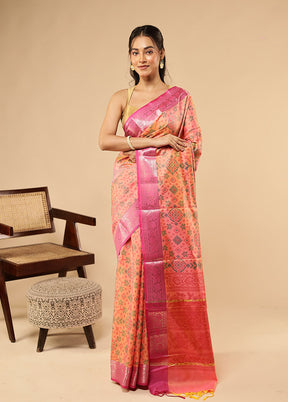Pink Dupion Silk Saree With Blouse Piece