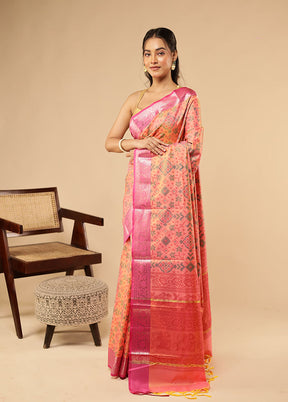 Pink Dupion Silk Saree With Blouse Piece