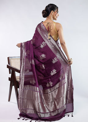 Purple Dupion Silk Saree With Blouse Piece