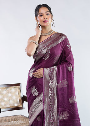 Purple Dupion Silk Saree With Blouse Piece