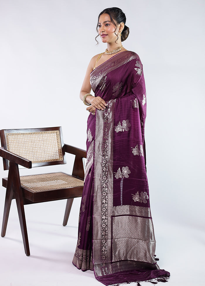Purple Dupion Silk Saree With Blouse Piece