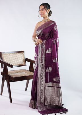 Purple Dupion Silk Saree With Blouse Piece