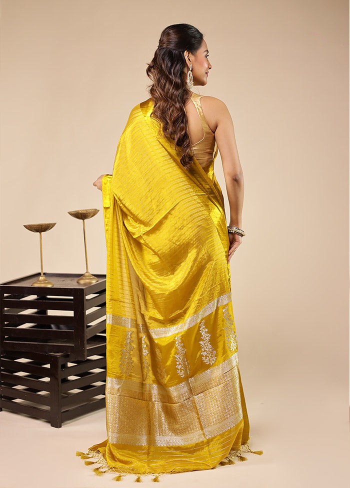 Yellow Dupion Silk Saree With Blouse Piece