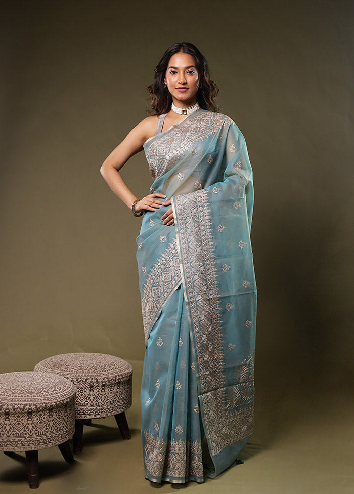 Grey Organza Saree With Blouse Piece
