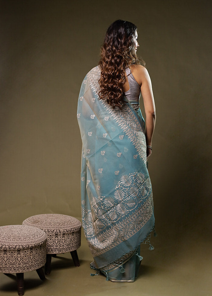Grey Organza Saree With Blouse Piece