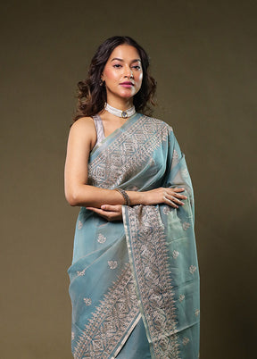 Grey Organza Saree With Blouse Piece