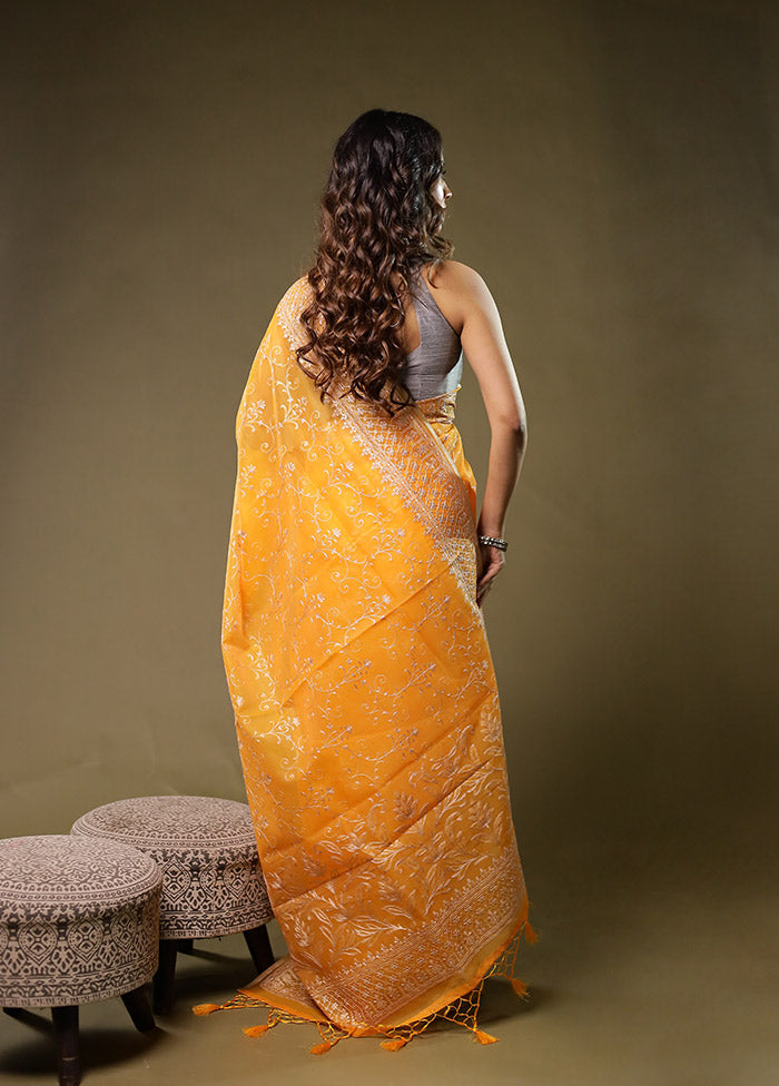 Yellow Organza Saree With Blouse Piece