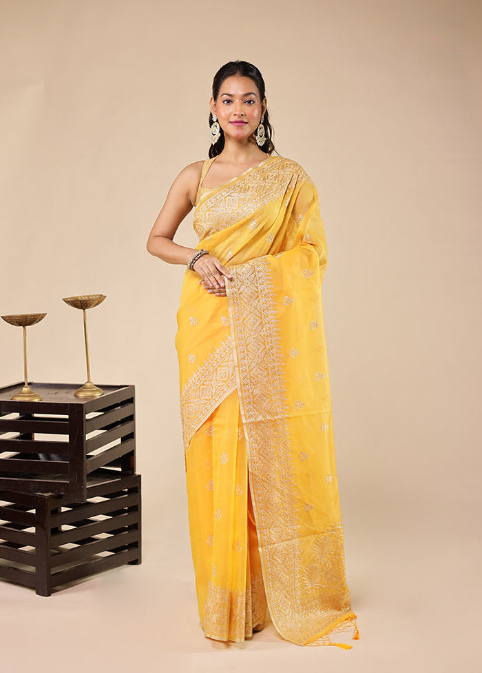 Yellow Organza Saree With Blouse Piece