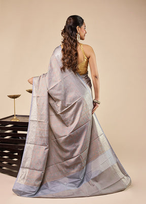 Grey Jamewar Silk Saree With Blouse Piece