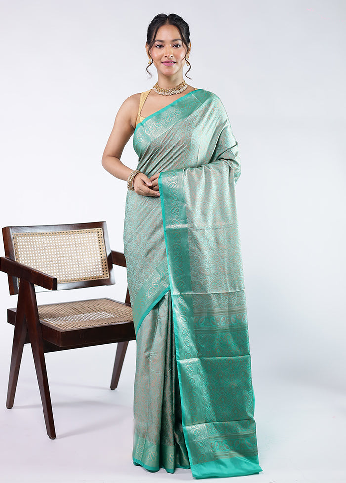 Green Jamewar Silk Saree With Blouse Piece