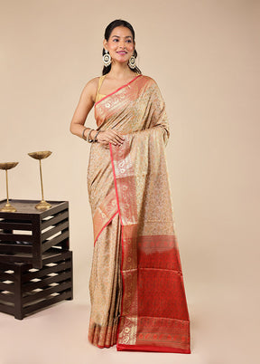 Cream Jamewar Silk Saree With Blouse Piece