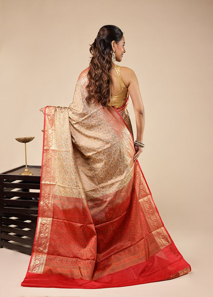 Cream Jamewar Silk Saree With Blouse Piece
