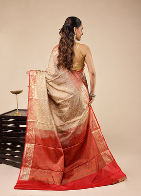 Cream Jamewar Silk Saree With Blouse Piece
