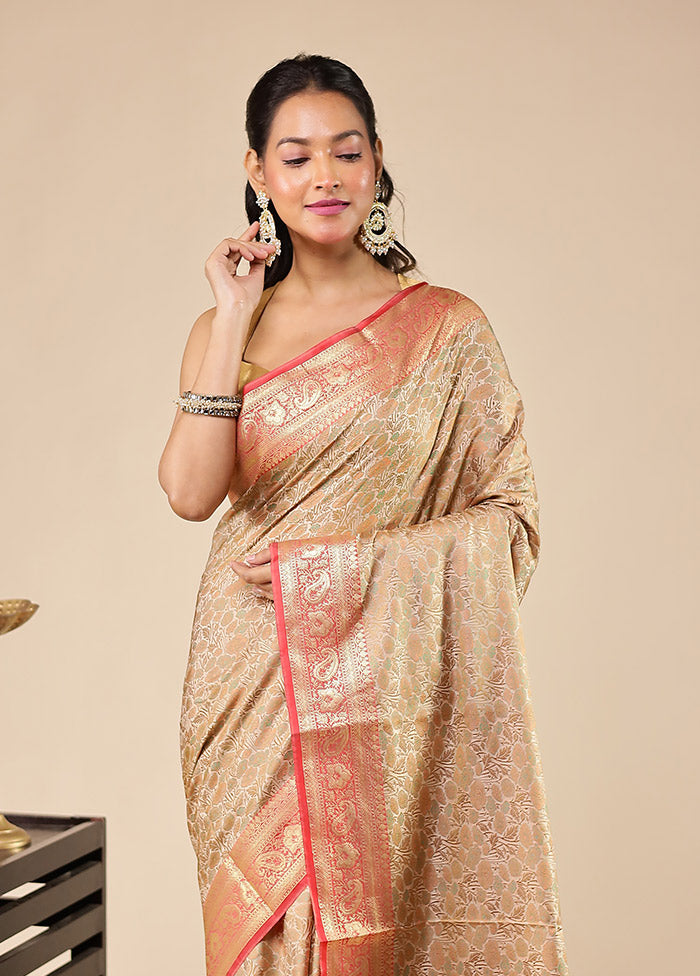 Cream Jamewar Silk Saree With Blouse Piece
