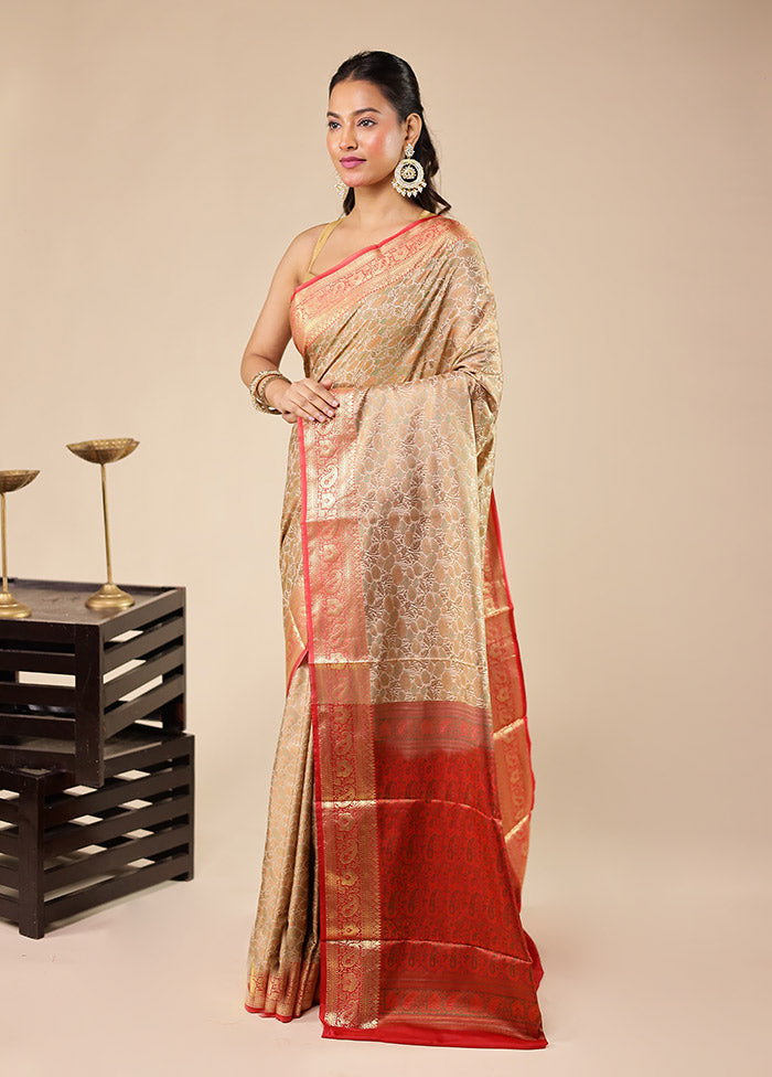 Cream Jamewar Silk Saree With Blouse Piece