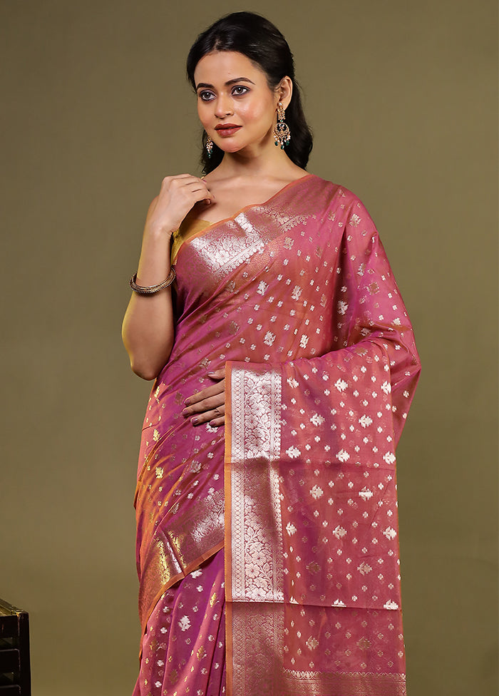 Pink Kora Silk Saree With Blouse Piece