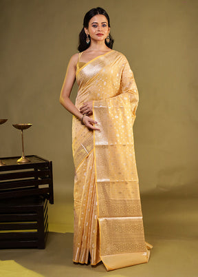 Yellow Kora Silk Saree With Blouse Piece