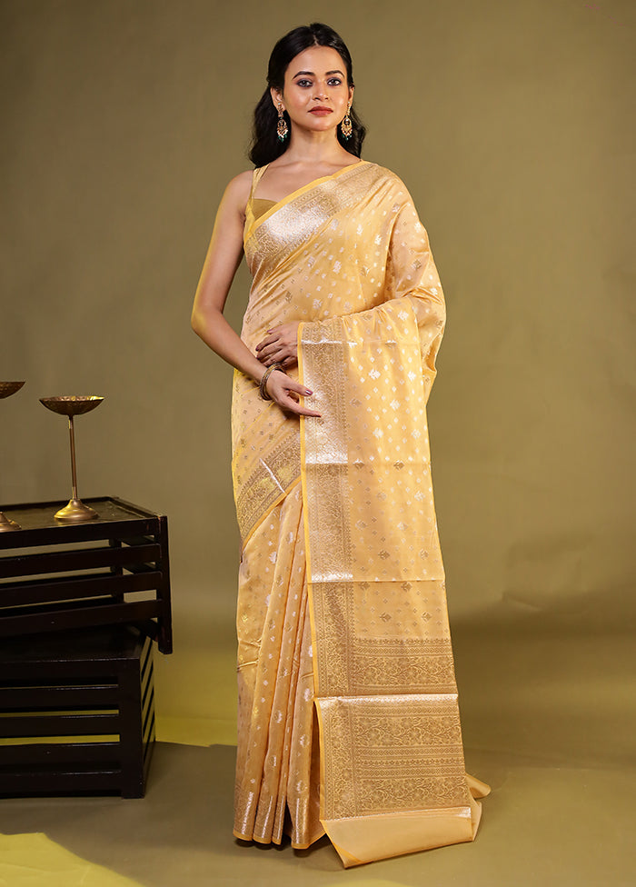Yellow Kora Silk Saree With Blouse Piece