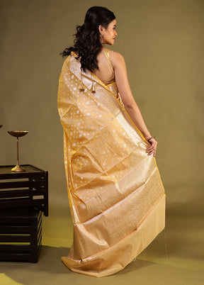 Yellow Kora Silk Saree With Blouse Piece