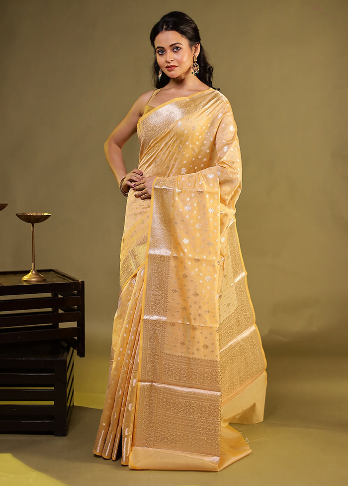 Yellow Kora Silk Saree With Blouse Piece