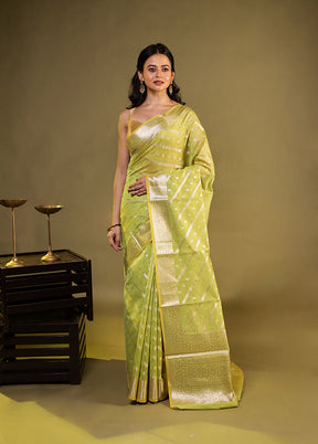 Green Kora Silk Saree With Blouse Piece