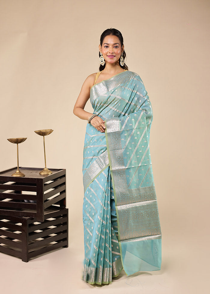 Blue Kora Silk Saree With Blouse Piece