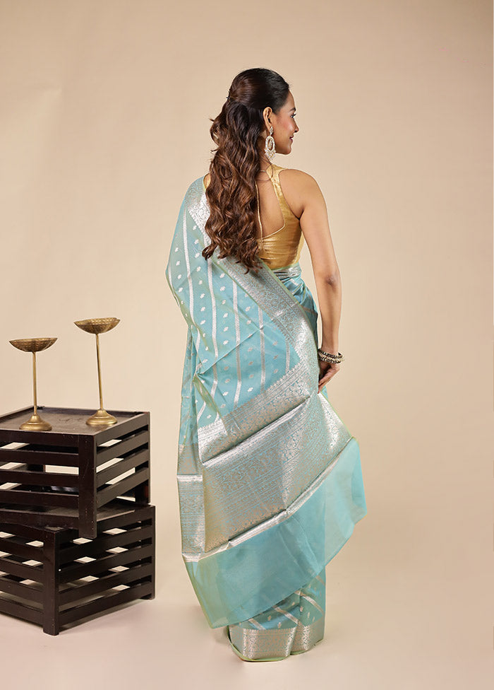 Blue Kora Silk Saree With Blouse Piece
