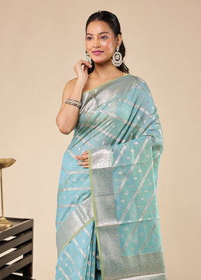 Blue Kora Silk Saree With Blouse Piece