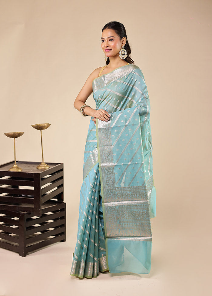 Blue Kora Silk Saree With Blouse Piece