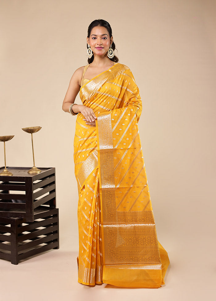 Yellow Kora Silk Saree With Blouse Piece