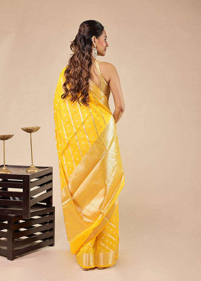 Yellow Kora Silk Saree With Blouse Piece
