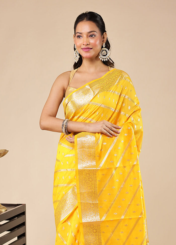 Yellow Kora Silk Saree With Blouse Piece