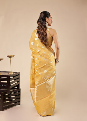 Cream Kora Silk Saree With Blouse Piece