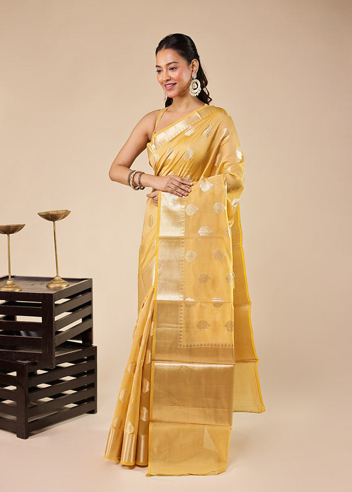 Cream Kora Silk Saree With Blouse Piece